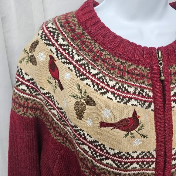 Croft & Barrow Red Cardinal Fair Isle Cardigan Zip Preppy Collegiate XL - Picture 5 of 13